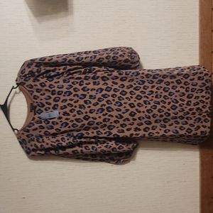 *FINAL* ANN TAYLOR 3/4 PUFF SLEEVE SHIFT DRESS: BROWN/LEOPARD: NWT: XXS PETITE
